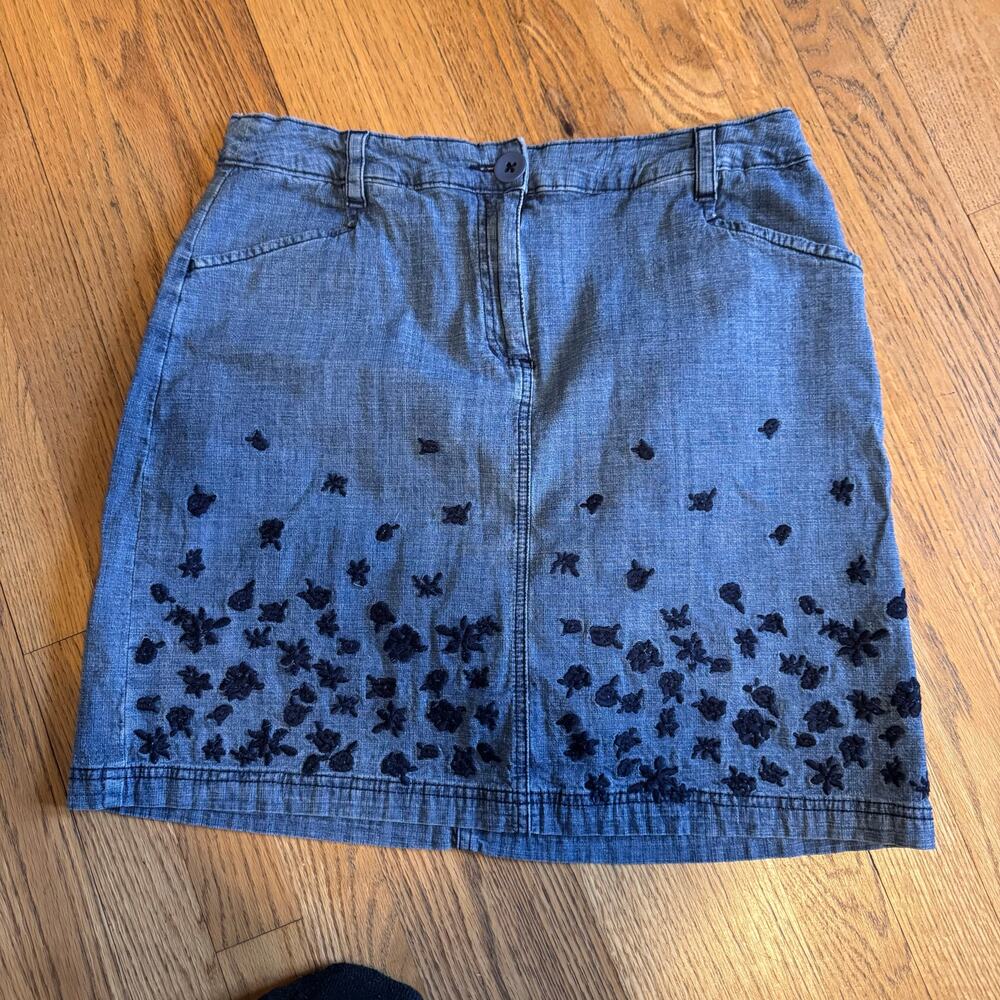 Karen Scott Embroidered Denim Skirt